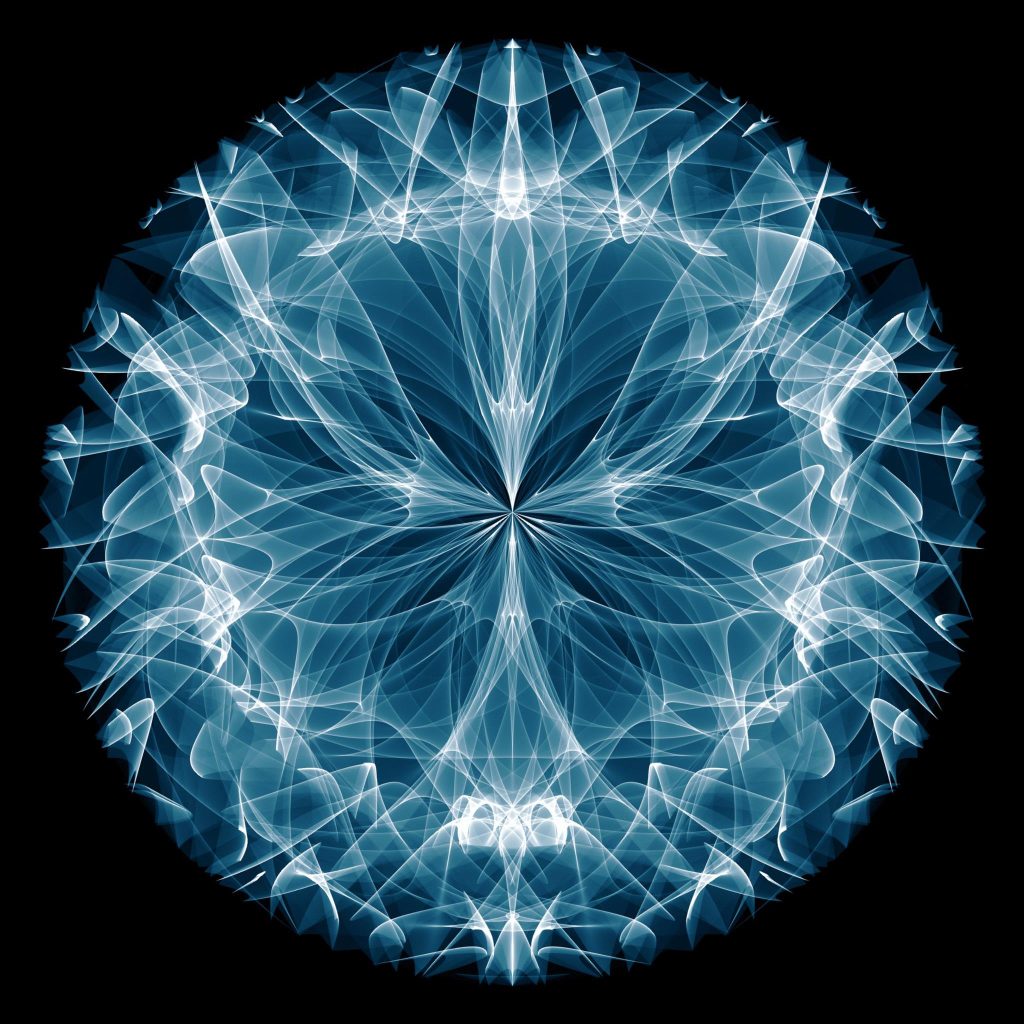 A very abstract, curvy, glowing form. Aesthetically, it has always reminded me of samurai armour.